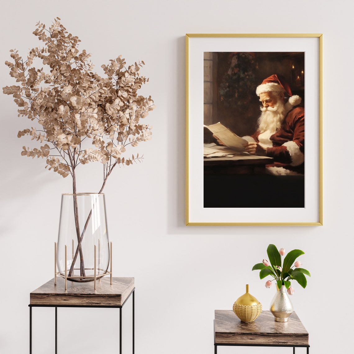 Santa Claus Reading Christmas Letters Candlelight Painting Poster - Image 4