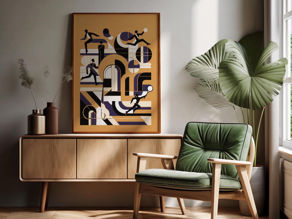 Abstract Athletes Art Deco Gold Geometric Sports Collage Poster - Image 2