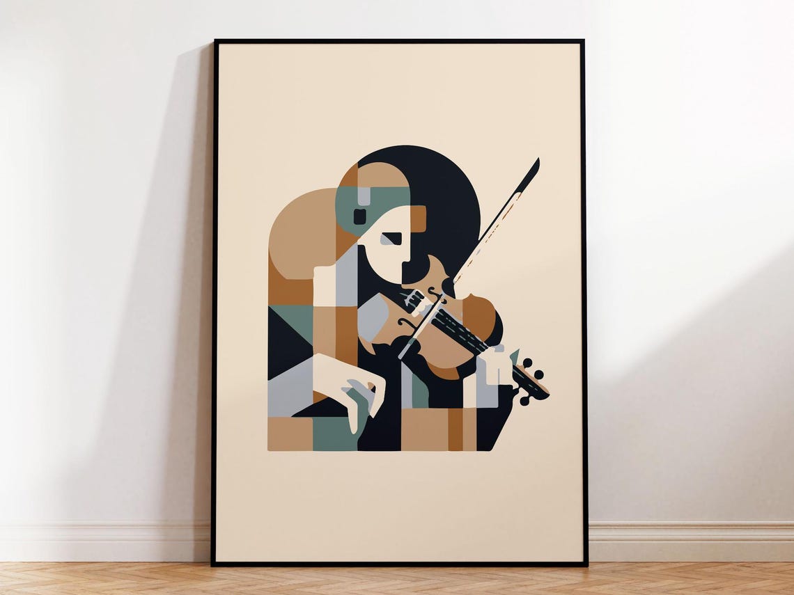 Abstract Cubist Violinist Playing Violin Geometric Music Poster
