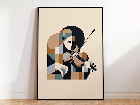 Abstract Cubist Violinist Playing Violin Geometric Music Poster