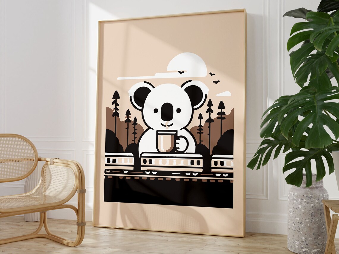 Cute Koala Having Coffee Poster, Quirky Animal Print - Image 2