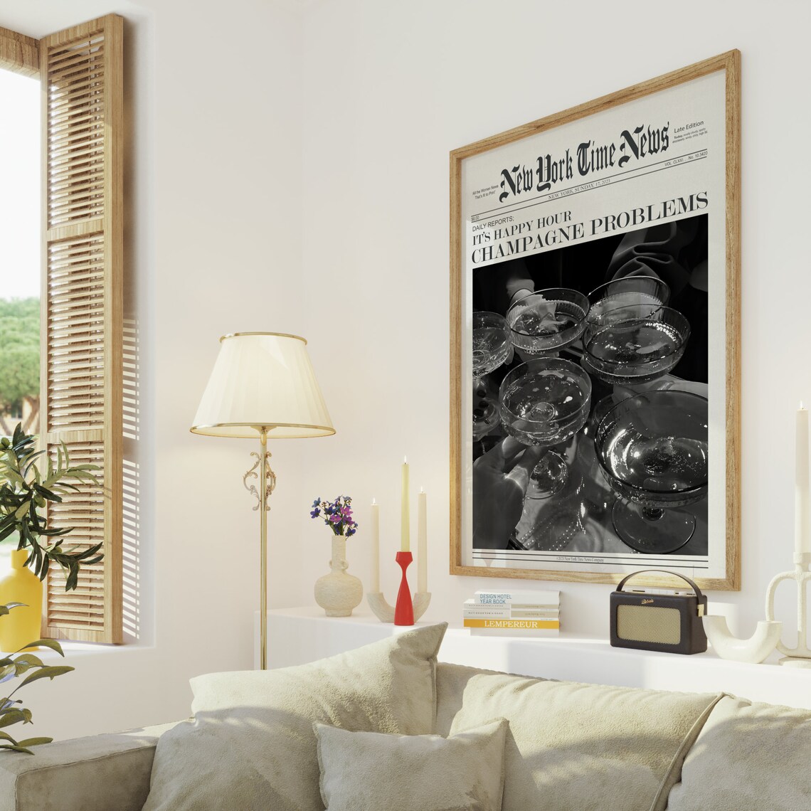 Champagne Problems Newspaper Art Print, Happy Hour - Image 2