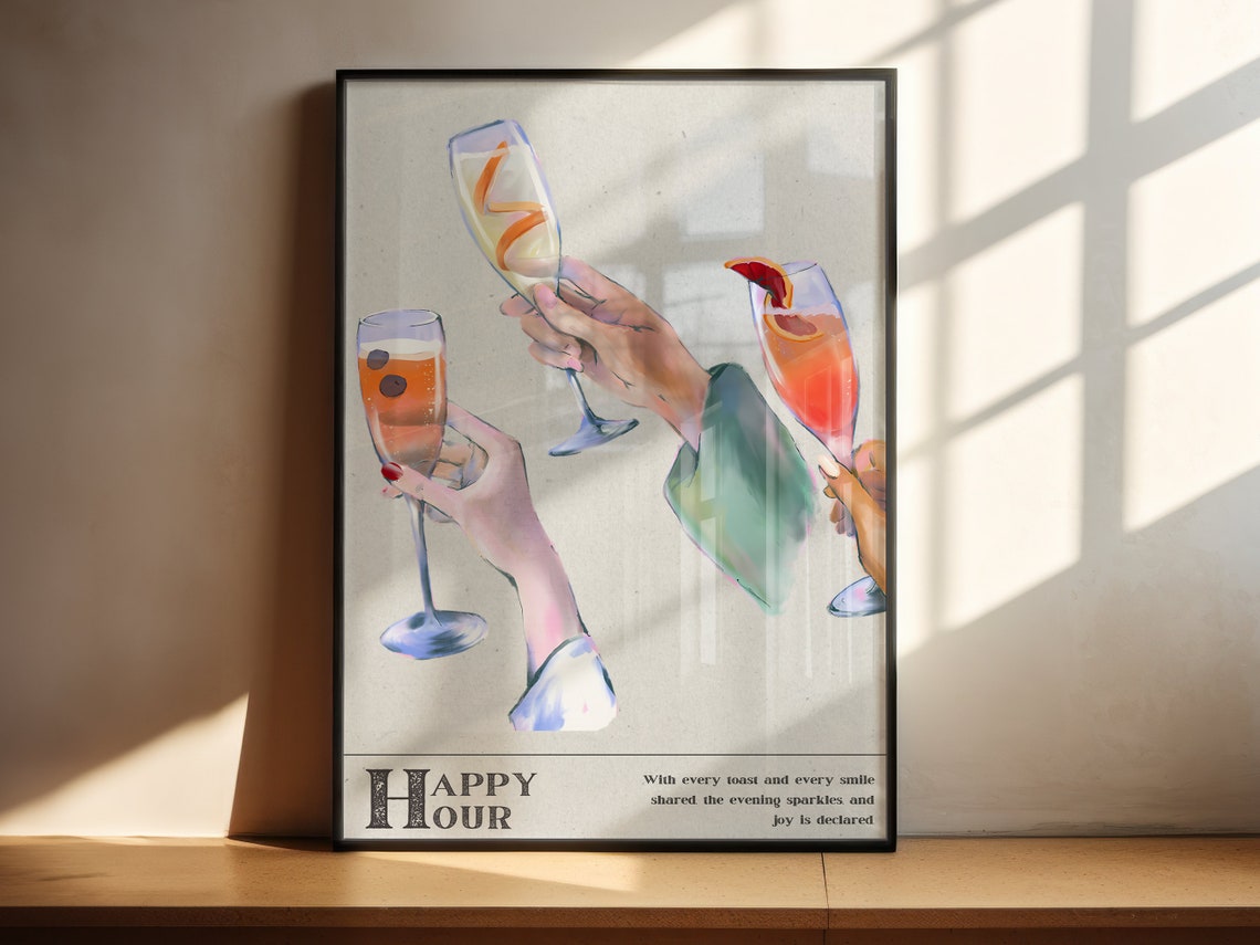 Happy Hour Champagne Flutes Toast Illustration Celebration Poster - Image 3