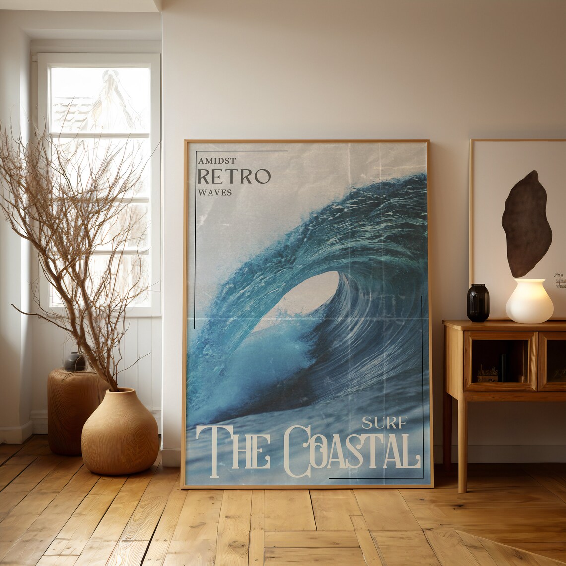 Retro Blue Coastal Life Surf Poster, Beach House Decor - Image 2
