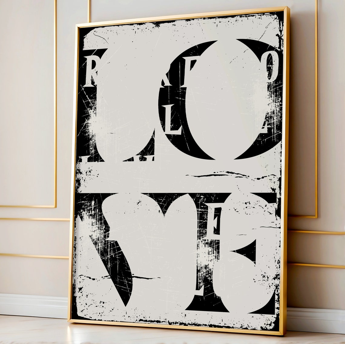 Love Distressed Black Typography Grunge Retro Funky Y2k Poster - Image 2