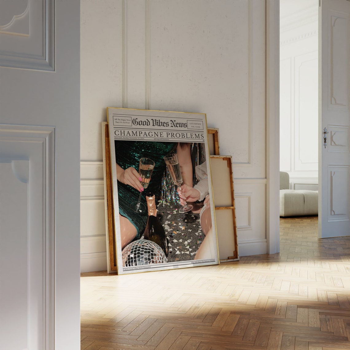 Champagne Problems Party Night Confetti Newspaper Photo Poster - Image 3