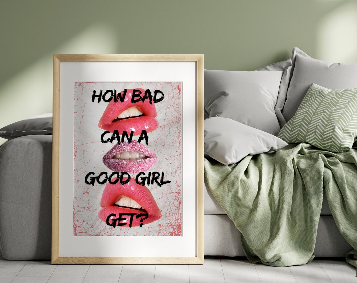Lips Wall Art How Bad Can A Good Girl Get Print Girly Pink Coquette Wall Decor Maximalist Typography Y2k Poster - Image 2