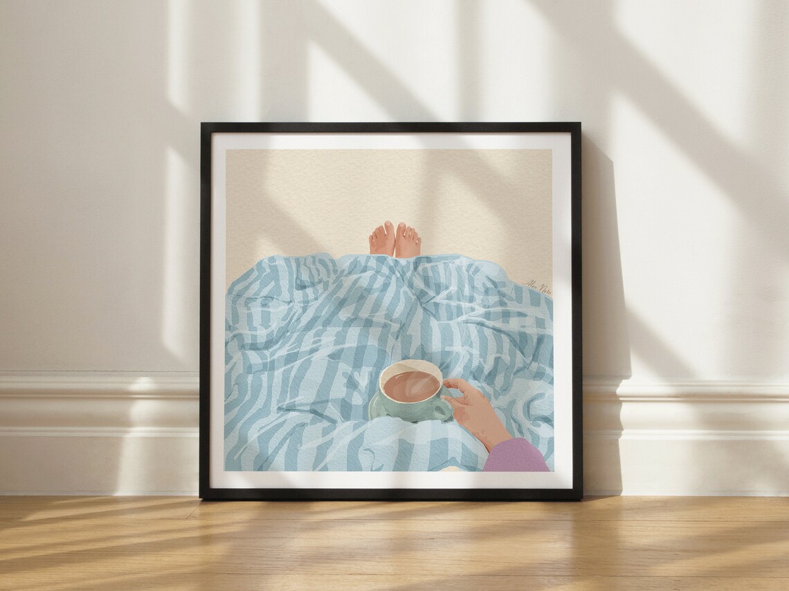Morning Coffee in Bed for a Cozy Lazy Weekend Slow Life Poster - Image 2