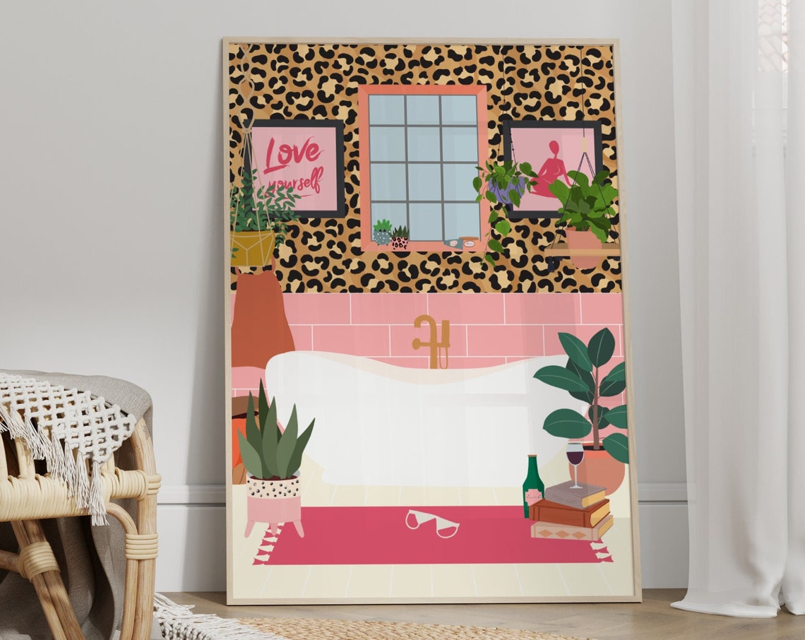 Bathroom Wall Art Leopard Print Art Unframed Maximalist Decor Colourful Wall Art Home Decor