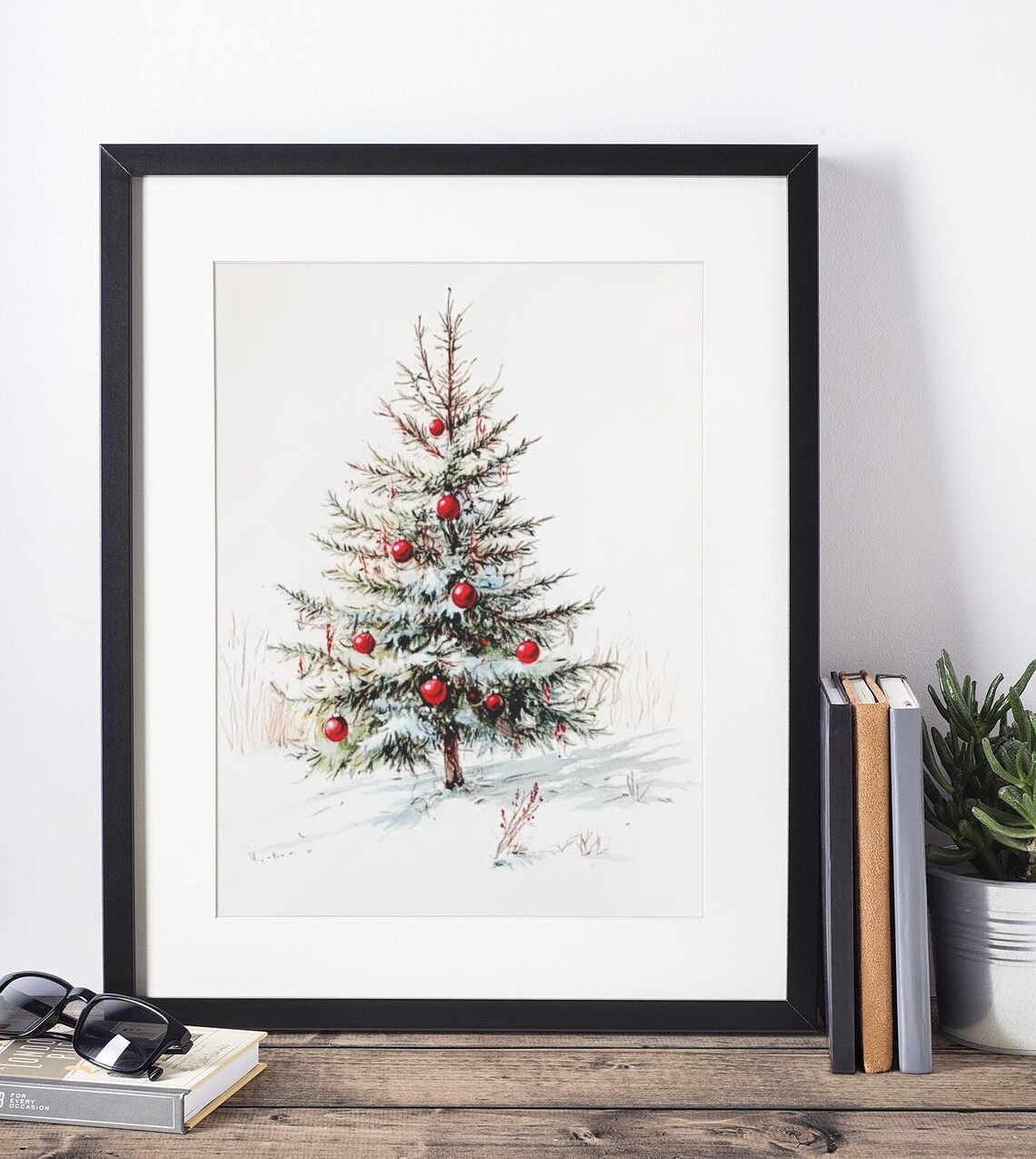 Christmas Tree Art Print, Minimalist Holiday Decor