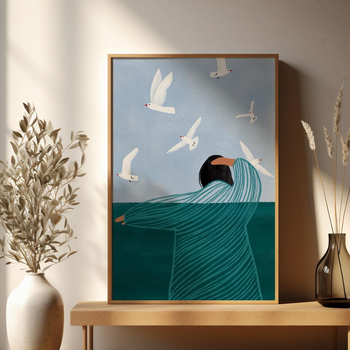 Abstract People And Birds, Girly Room Art Print