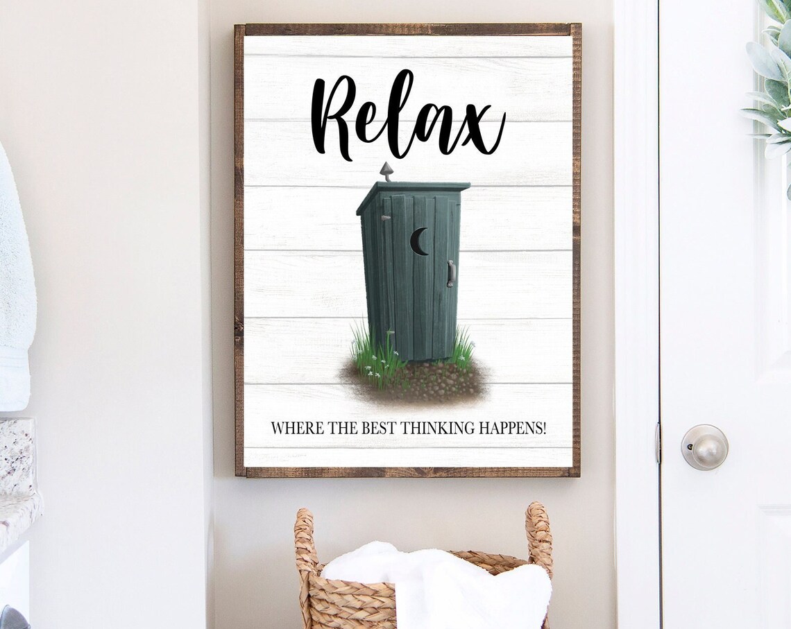 Relax Quote with Sage Green Outhouse Funny Bathroom Decor Poster