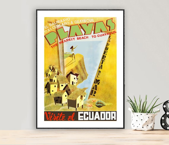 Visite El Ecuador Playas Guayaquil Vintage Travel Poster