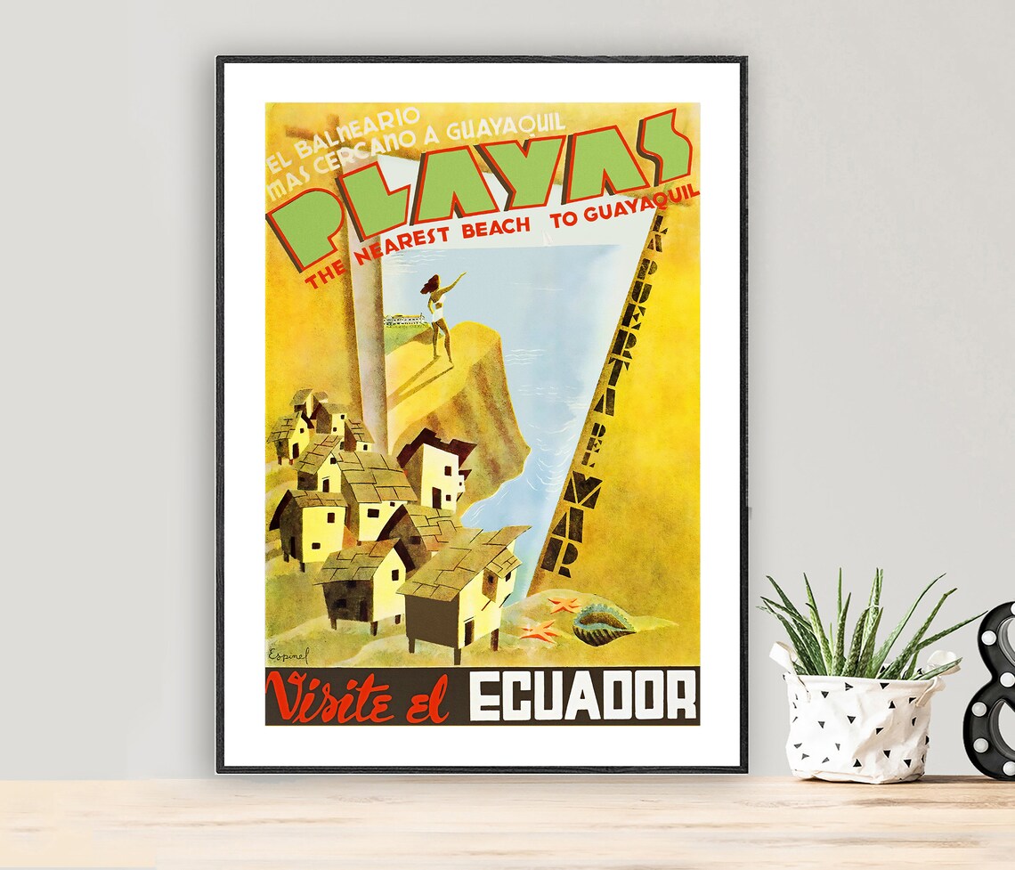 Visite El Ecuador Playas Guayaquil Vintage Travel Poster