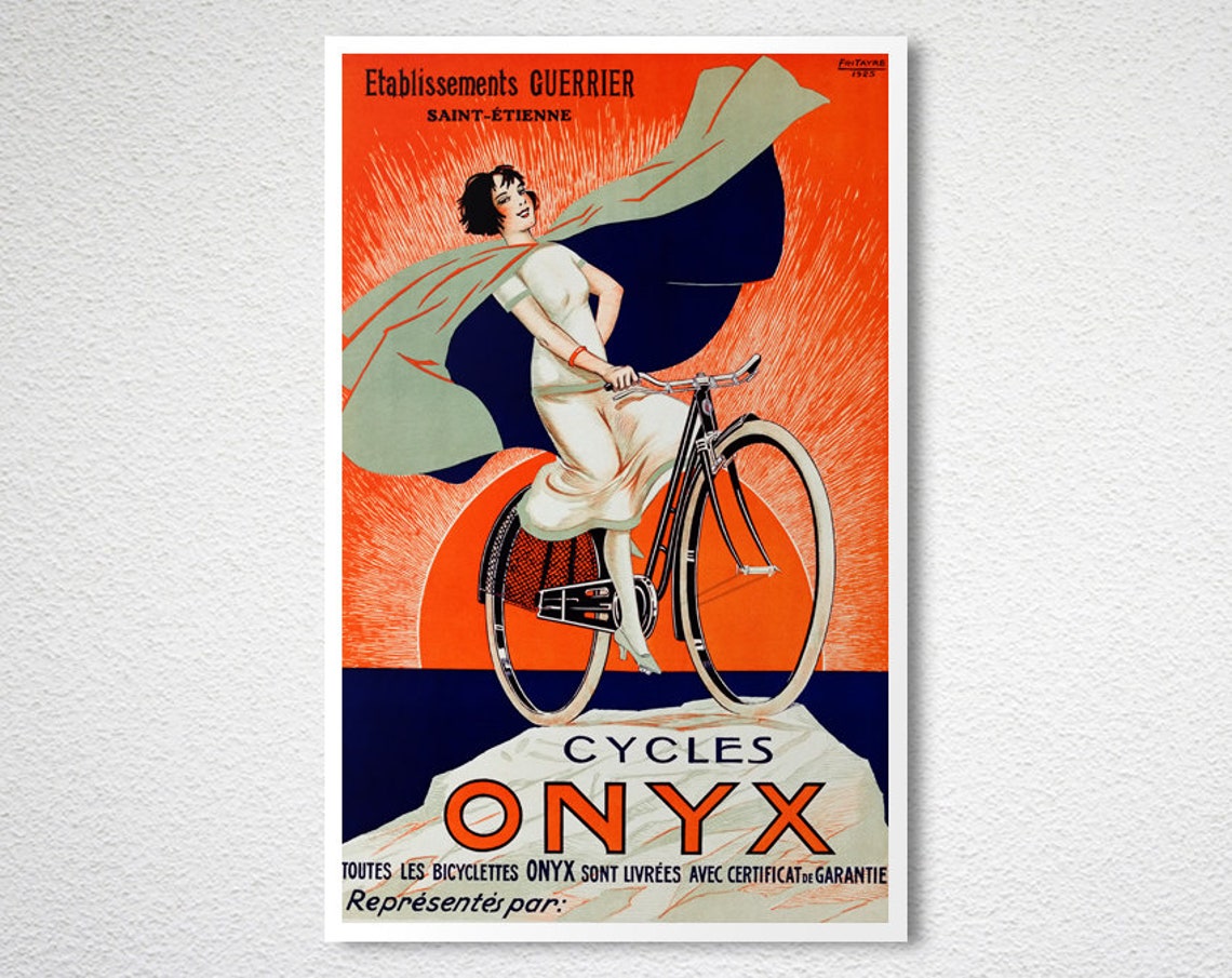 Cycles Onyx Guerrier Saint Etienne French Bicycle Poster Woman - Image 2