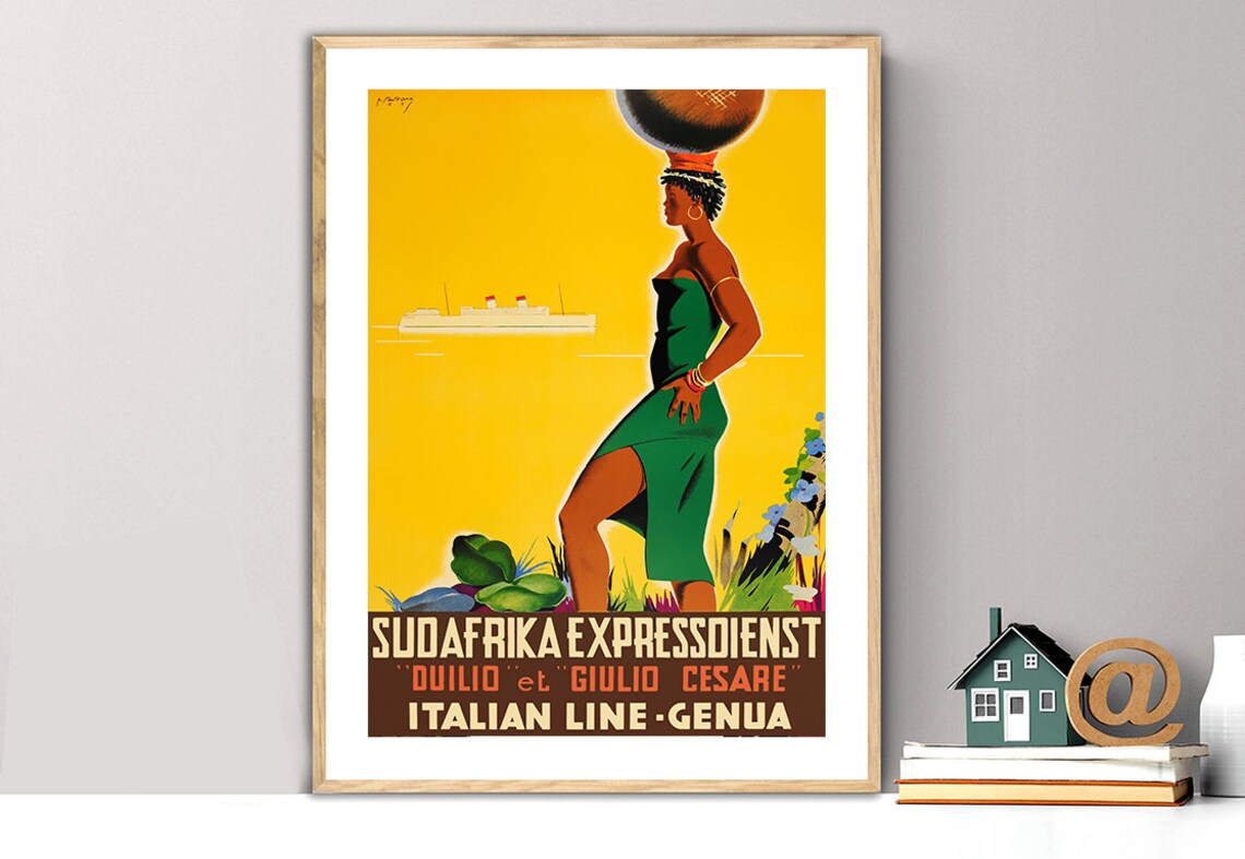 Vintage Sudafrika Expressdienst Genua Travel Poster