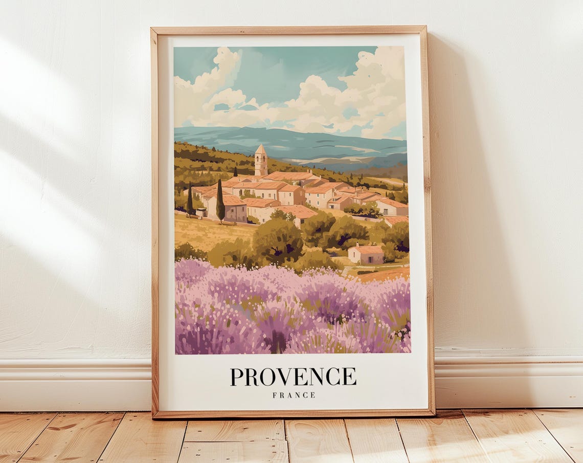 Provence France Lavender Fields Old Village Hill Retro Travel Poster