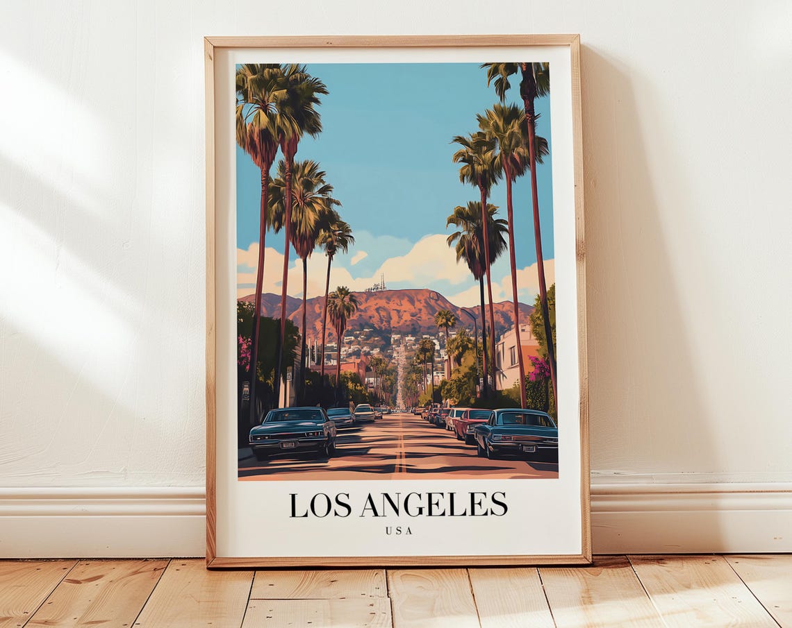 Los Angeles USA Hollywood Hills Palm Street Classic Travel Poster