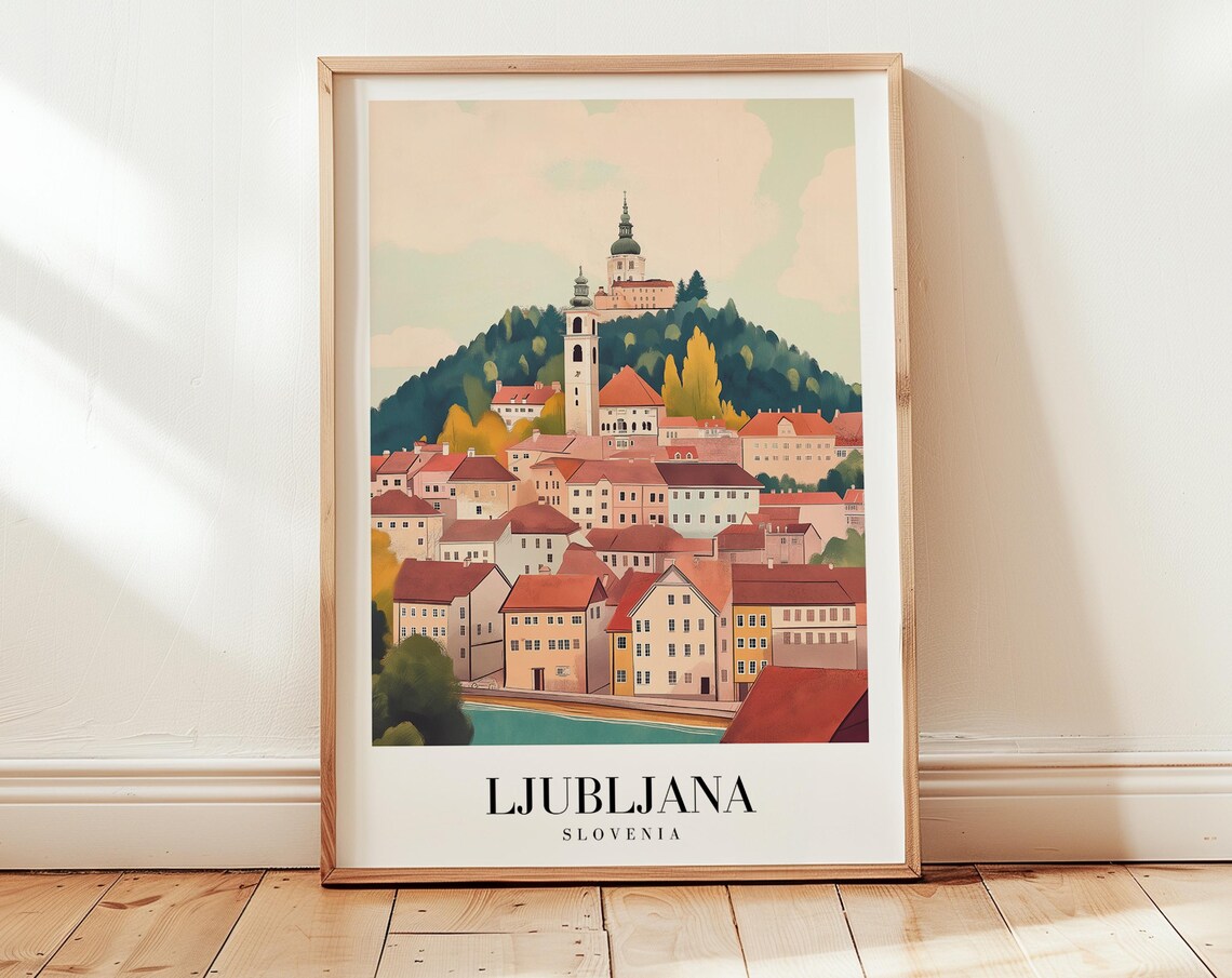 Ljubljana Slovenia Castle Old Town Vintage Travel Poster For Travelers