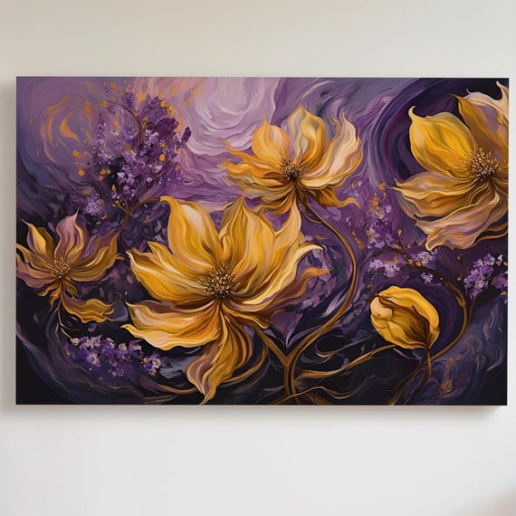 Golden Floral Swirl Art Print, Abstract Flowers