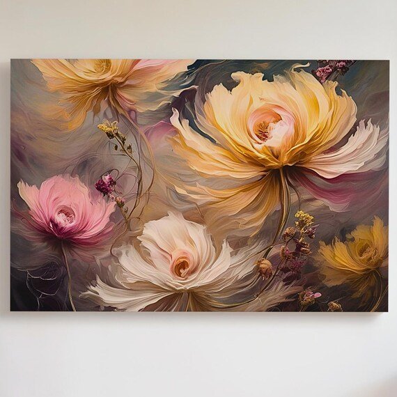 Dreamy Pink Yellow Floral Abstract Soft Blooming Garden Poster