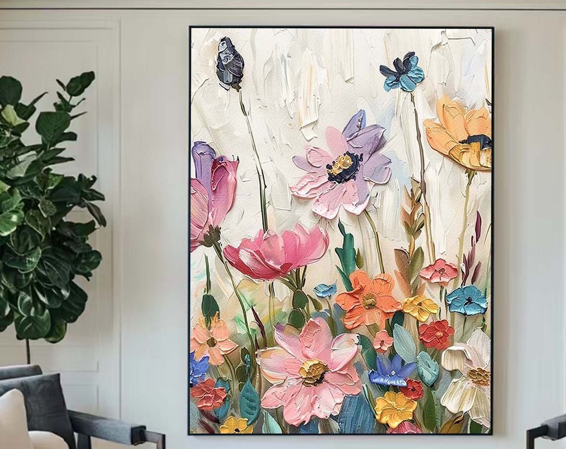 Colorful Spring Wildflower Bouquet Impasto Floral Texture Art Poster