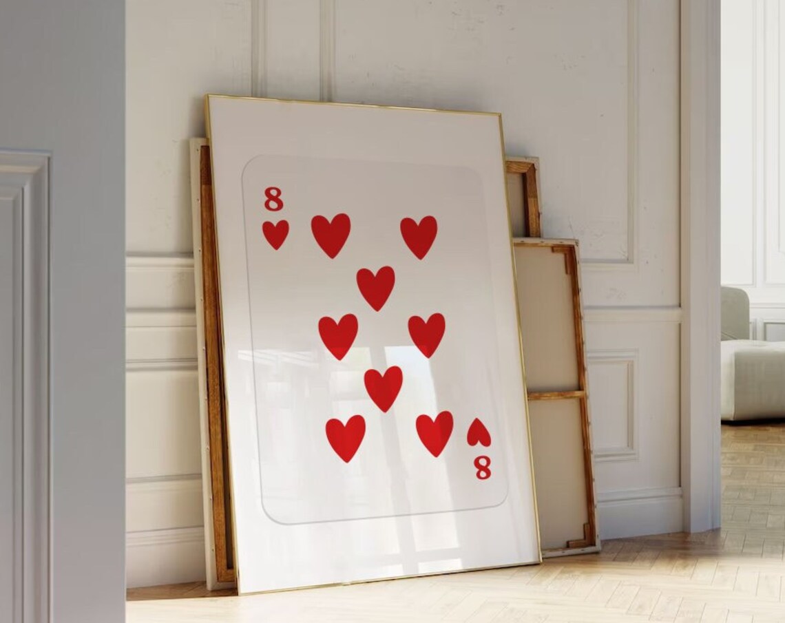 Red Eight Of Hearts Playing Card Bold Minimal Chic Wall Poster
