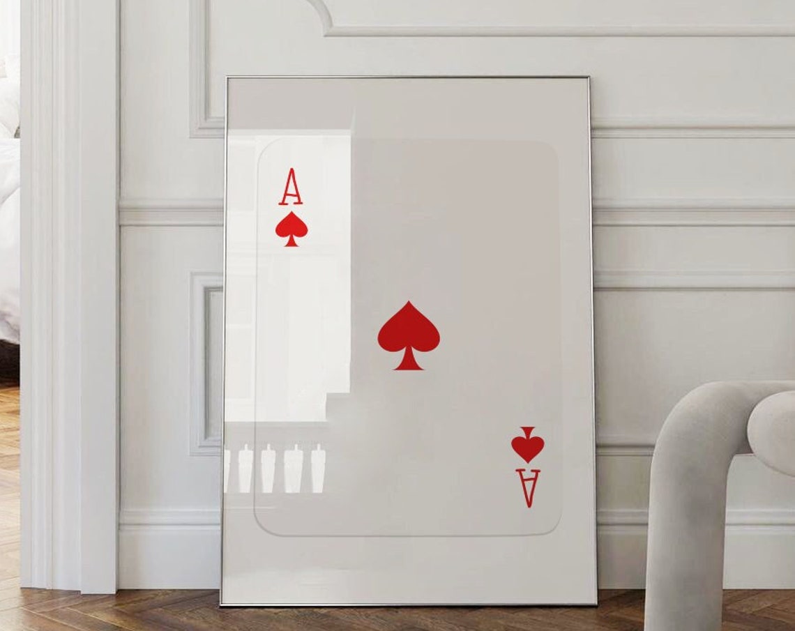Red Ace of Spades Minimalist Cream Playing Card Design Poster