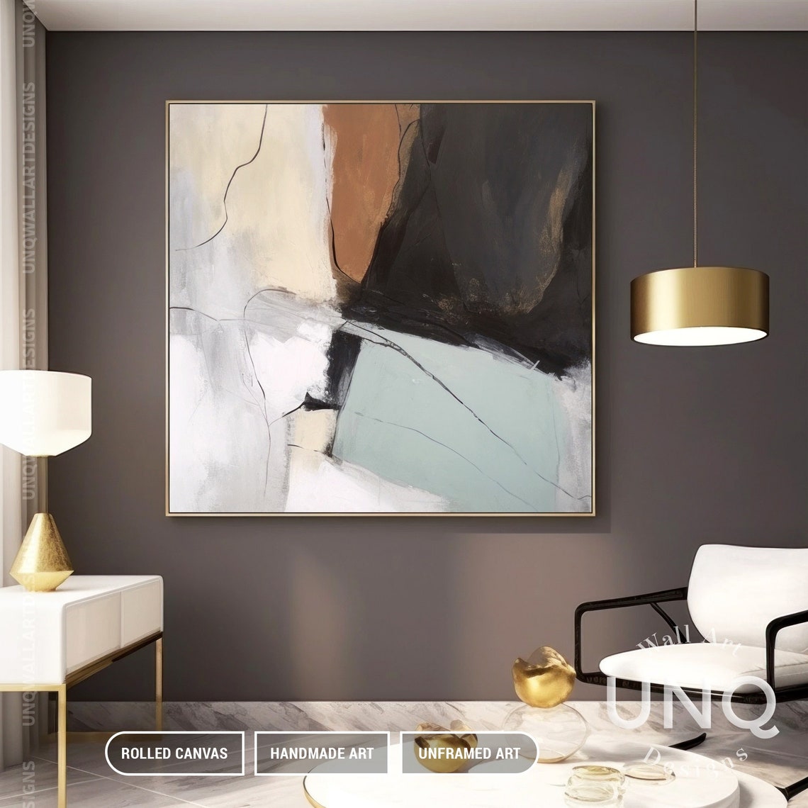 Minimalist Brown Wall Art Large Abstract Painting Beige White Original Minimal Wall Artwork On Unique Modern Wall Art - Image 2
