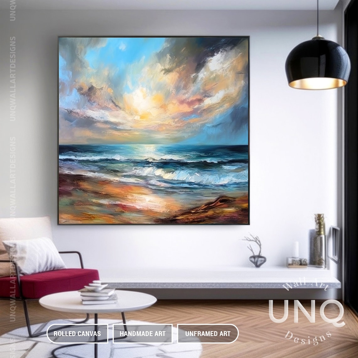 Seascape Acrylic Painting, Impressionist Sky Sea Art - Image 4