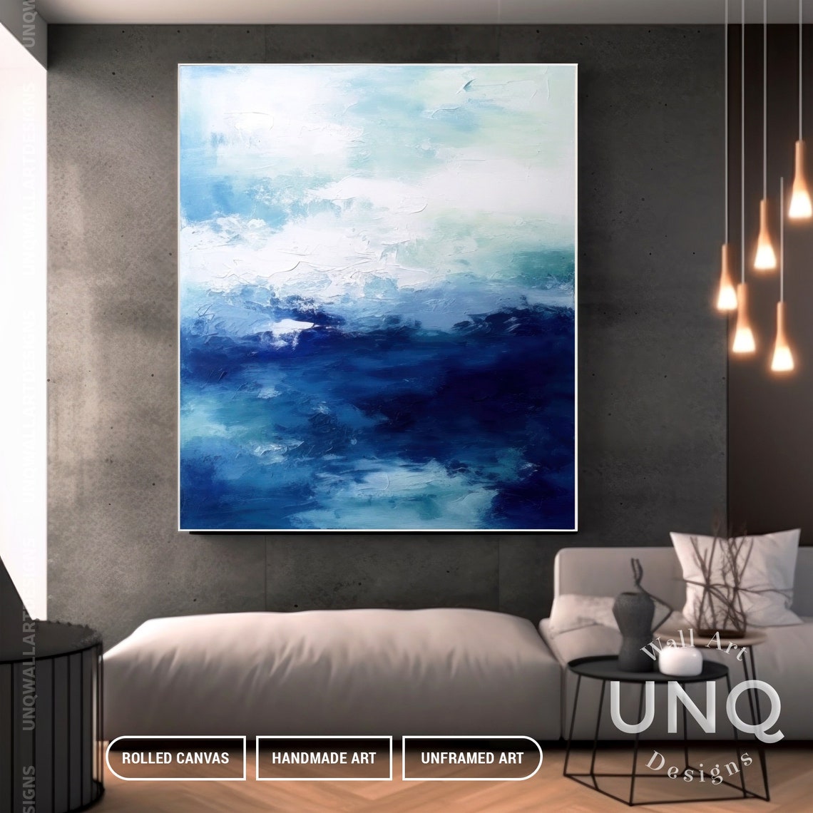 Deep Navy Blue Ocean Waves Textured Modern Abstract Sea Art Poster - Image 4