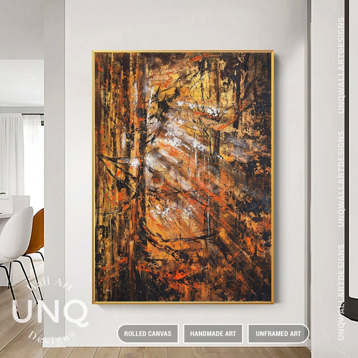 Golden Autumn Forest Abstract Impasto Painting Orange Brown Poster