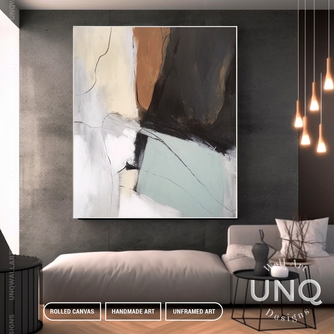 Beige Black And Tan Minimalist Lines Earthy Modern Abstract Poster - Image 3