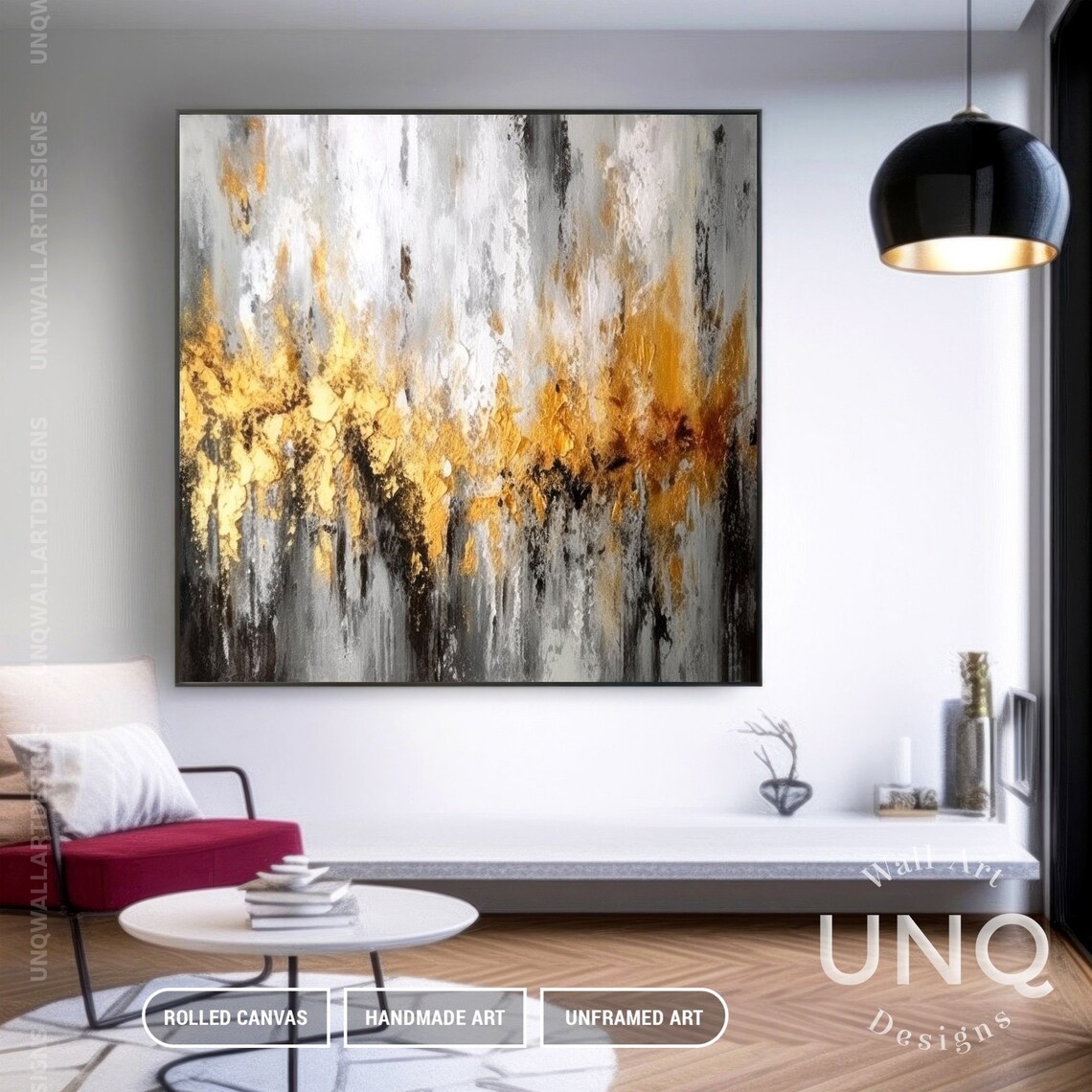 Abstract Modern Art Print, Grey Gold Foil Texture - Image 4