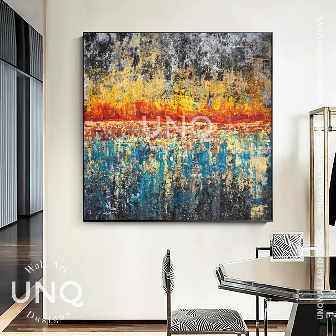 Blue And Orange Horizon Abstract Painting Modern Landscape Art Poster - Image 3