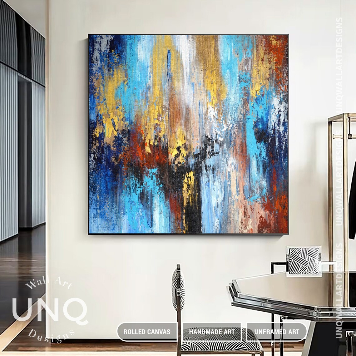 Modern Blue Gold Blue And Gold Art Navy Blue Art Heavy Textured Wall Decor Abstract Marble Wall Art Contemporary Art - Image 3