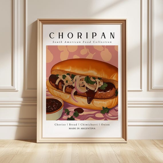Choripan Art Print Argentine Street Food Poster Rustic Kitchen Decor Foodie Gift