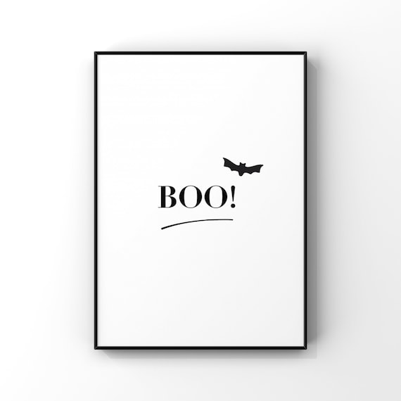 Boo Wall Art Halloween Print Minimalist Decor Sign Bat Arthalloween Typography