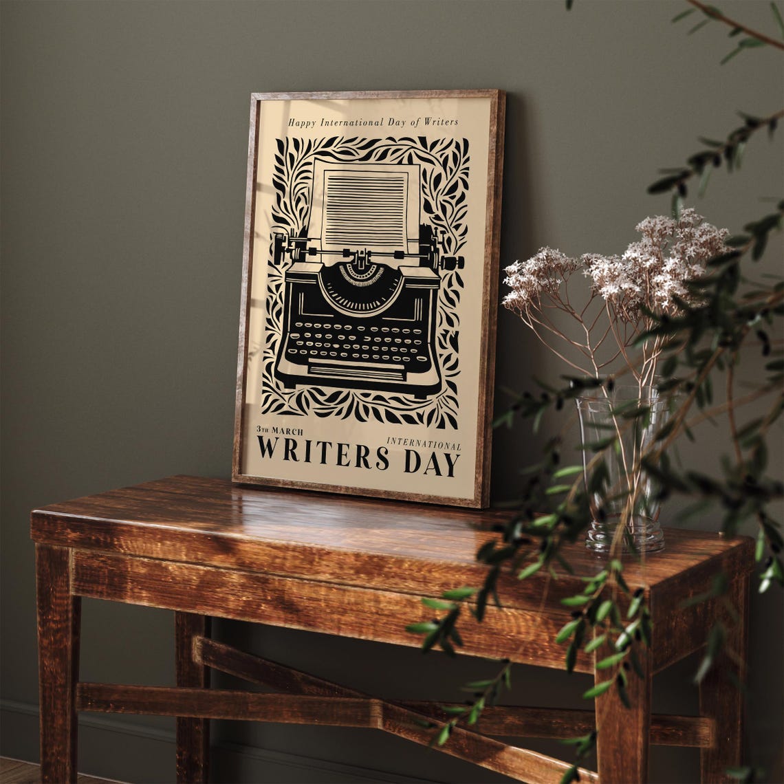 Retro Gift International Writers Day Beige Typewriter Poster - Image 3
