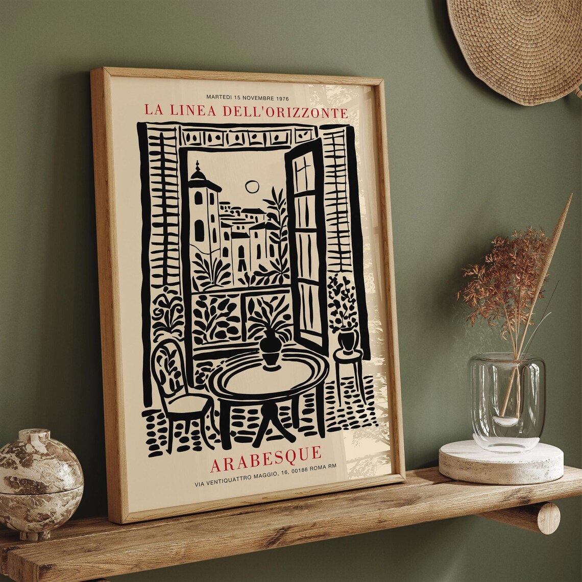Italian Landscape Art Print Black Ink Poster Of Mediterranean Balcony View Vintage Italy Illustration Retro Italian Home Airbnb Decor