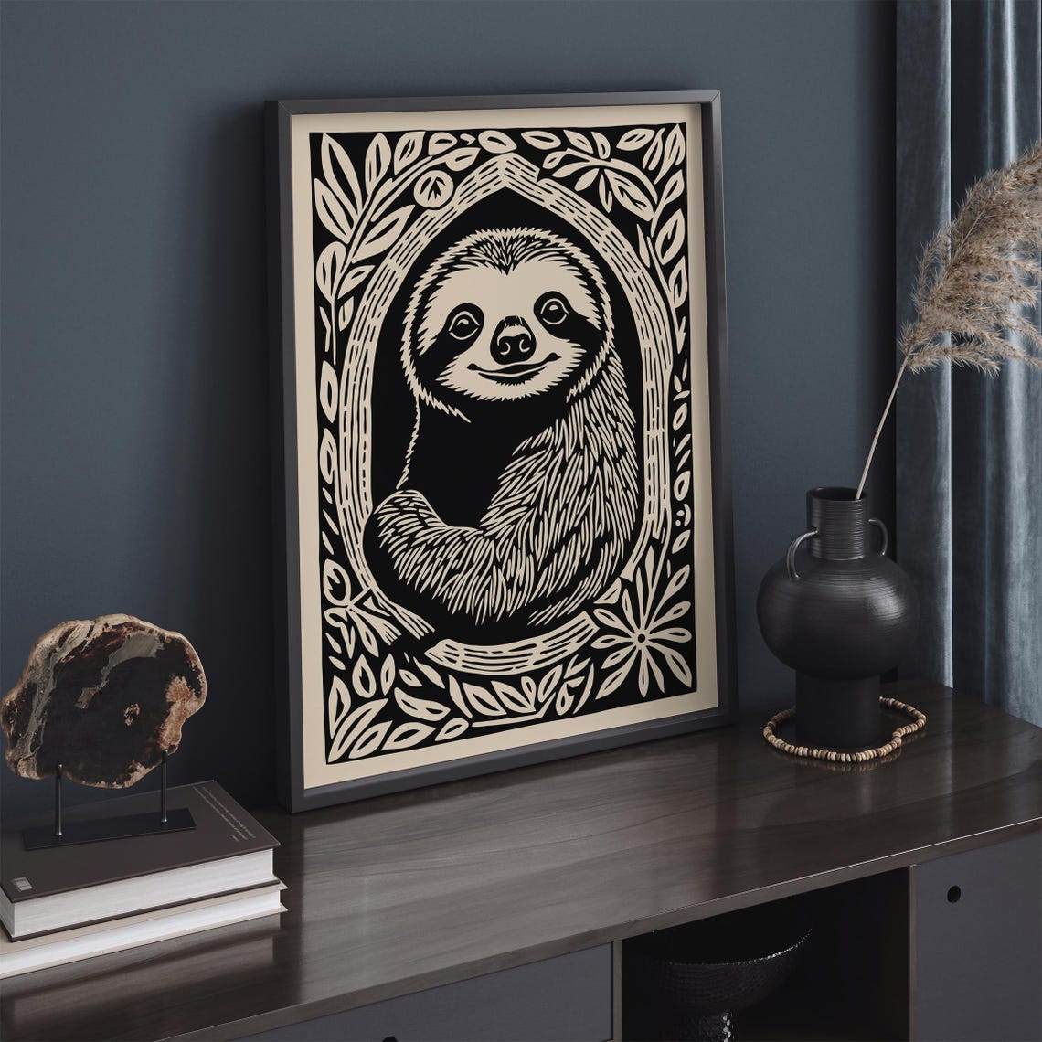 Vintage Woodcut Smiling Sloth Animal Portrait Vintage Poster - Image 2