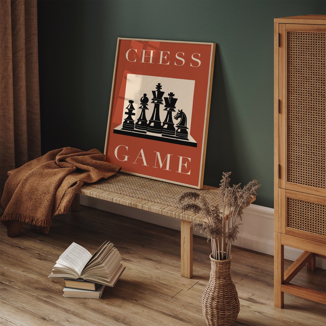 Silhouette Vintage Chess Game Terracotta Retro Board Art Poster - Image 3