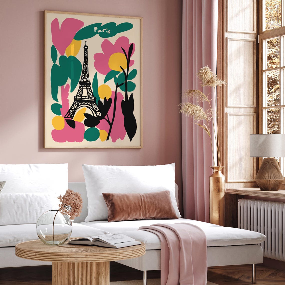 Joyful Abstract Pink Floral Eiffel Tower Paris Floral Poster - Image 3