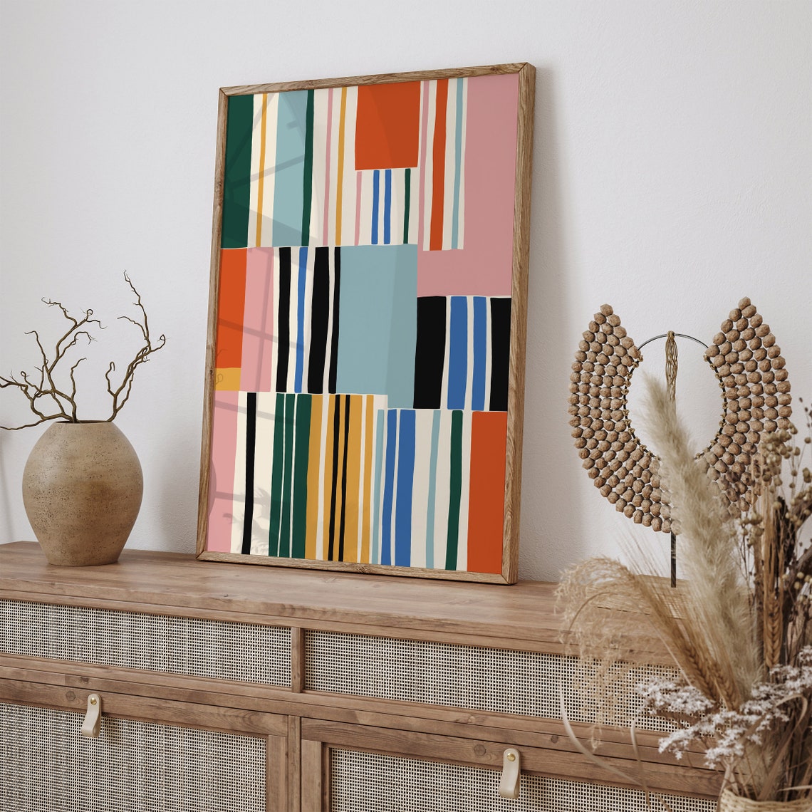 Colorful Geometric Stripes Abstract Poster in Mid Century Style - Image 2