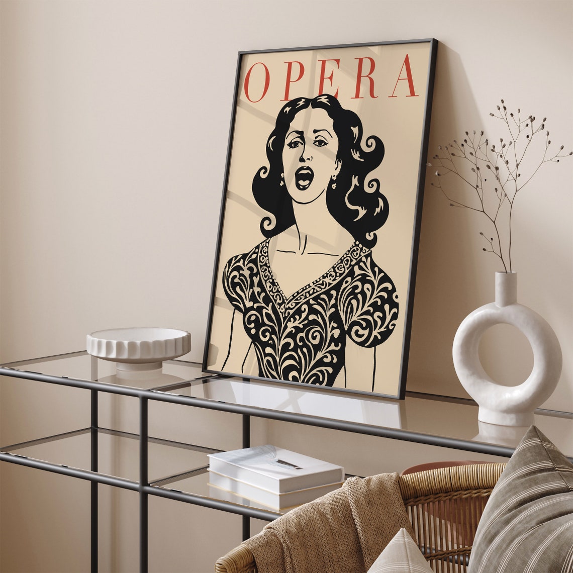 Vintage Opera Diva Singing Portrait Bold Red Black Retro Poster - Image 3