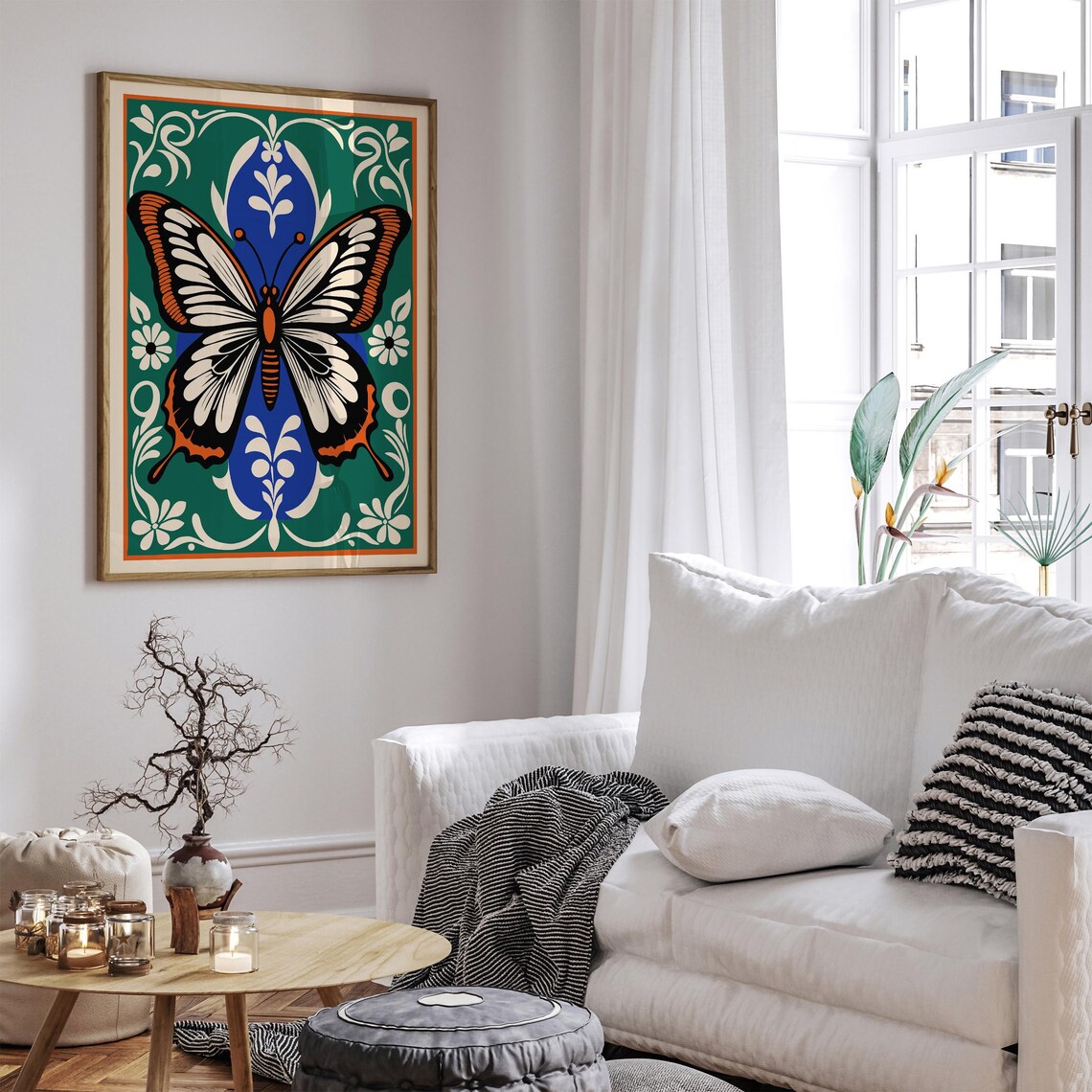 Art Nouveau Butterfly Poster Green Blue and Orange Vintage Style - Image 5