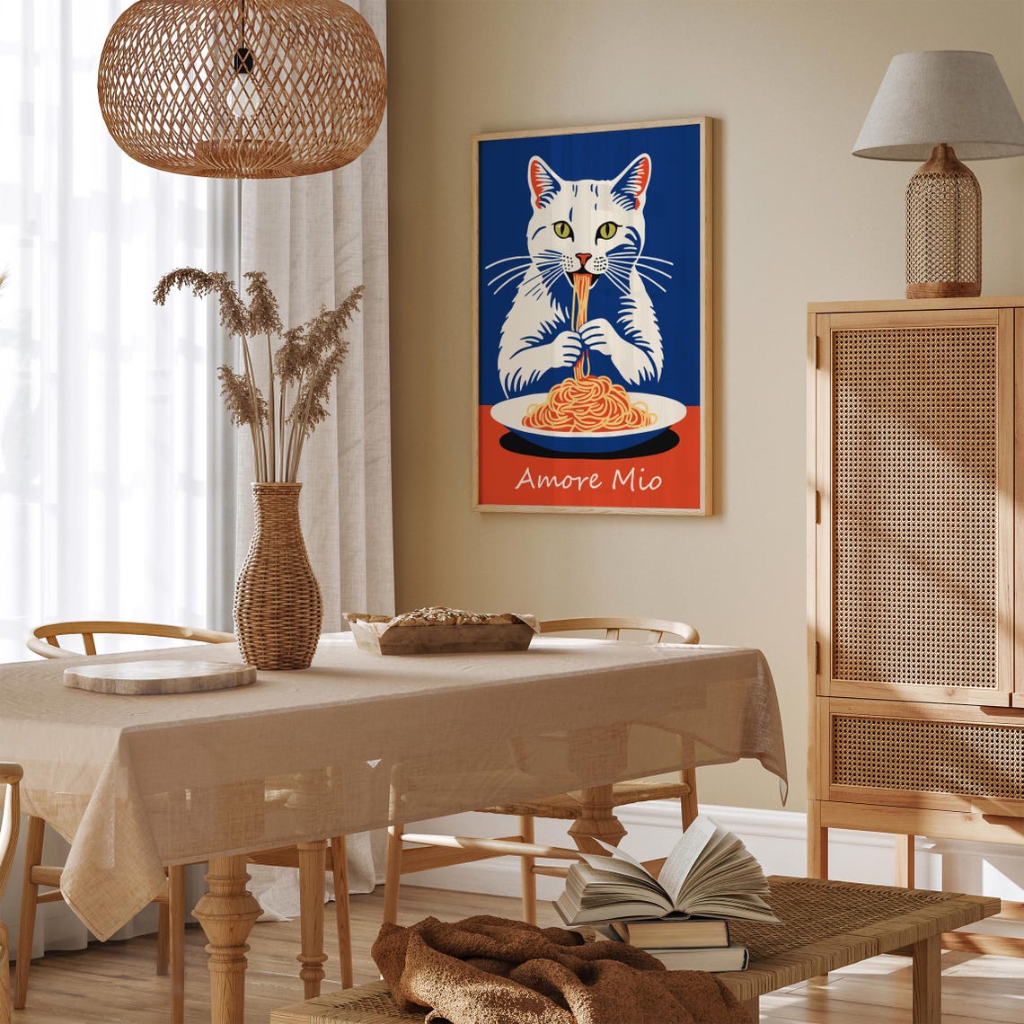 Cute Amore Mio Cat Eating Spaghetti Funny Italian Pop Art Poster - Image 5