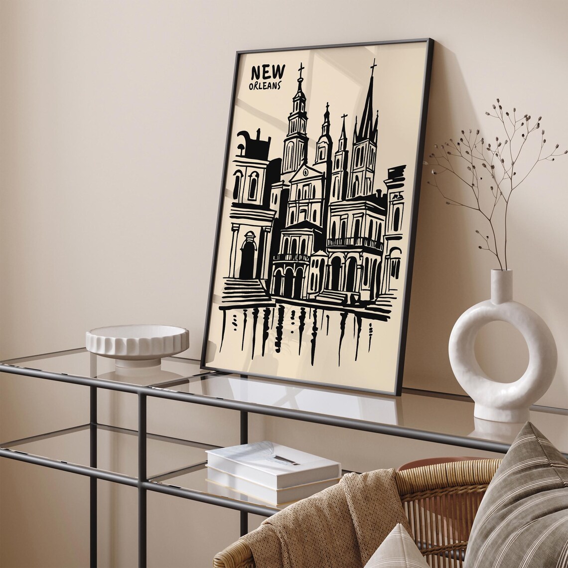 New Orleans Black Ink Skyline Saint Louis Cathedral Travel Poster - Image 4