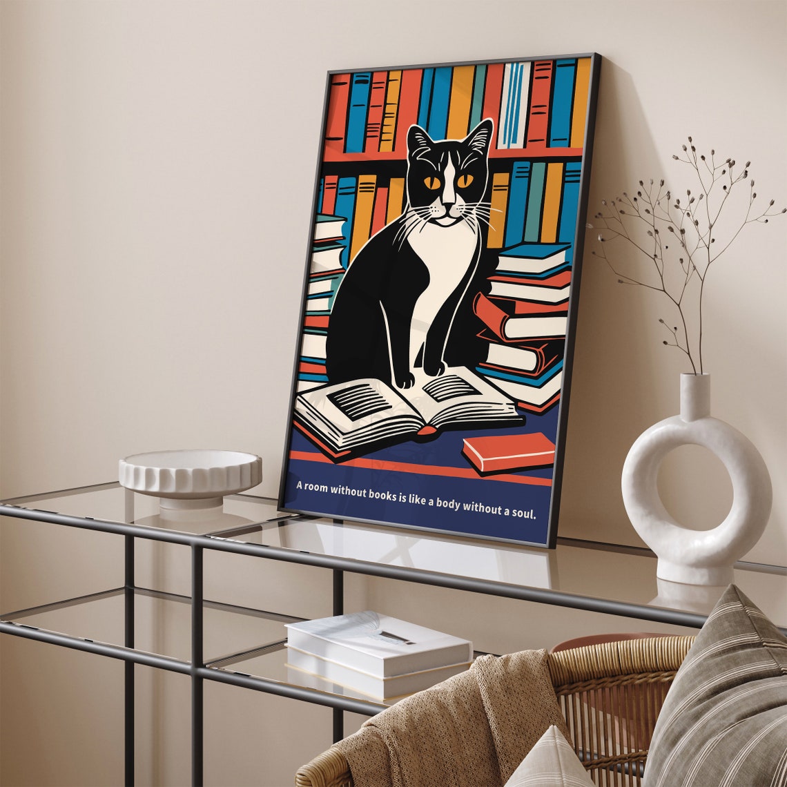 A Room Without Books Inspirational Cat Literary Quote Poster - Image 6