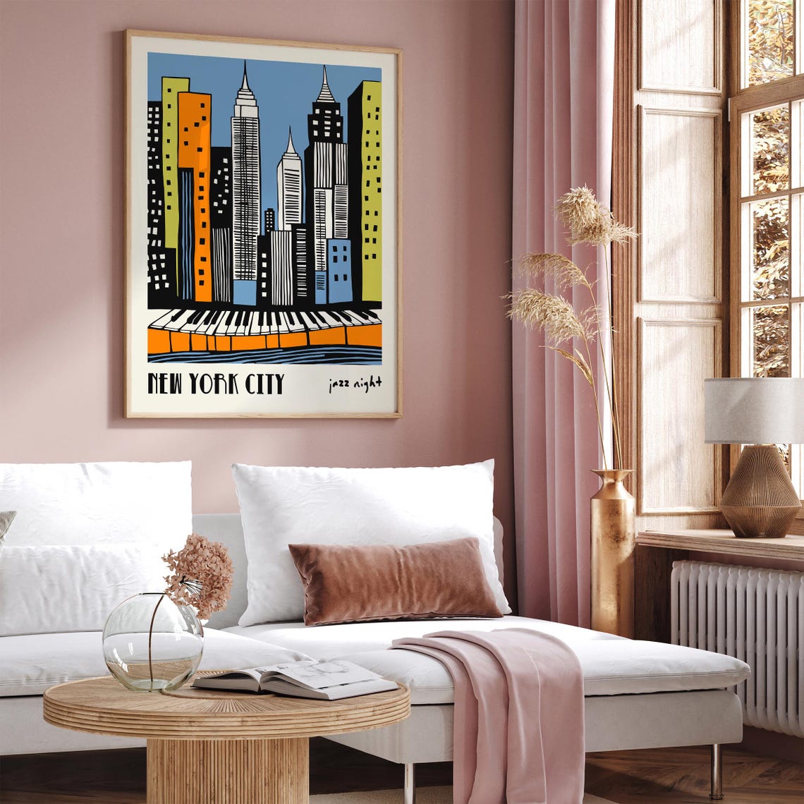 New York City Jazz Night Skyline Piano Keys Colorful Art Poster - Image 3